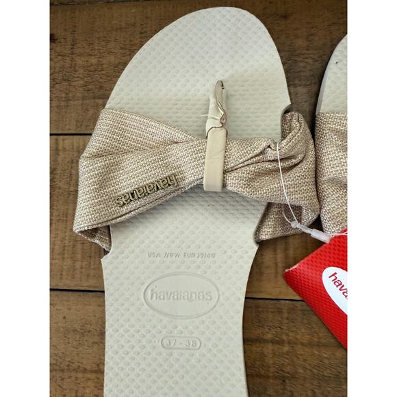 Havaianas Shoes Women's Size 7/8W Gold Bow Slip On Sandals 37/38 Brazil - Picture 2 of 5